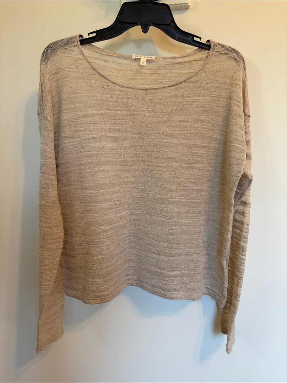 Eileen Fisher Linen Blend Sweater Medium Beige Italian Yarn Lightweight Sheer